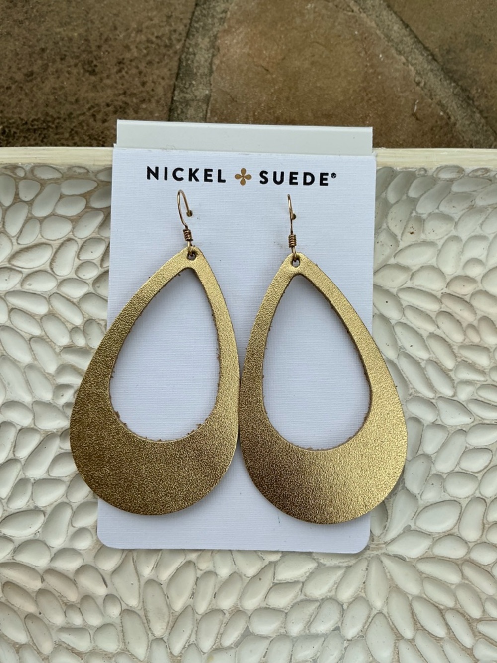 Nickel & Suede Gold Teardrop Medium Earrings